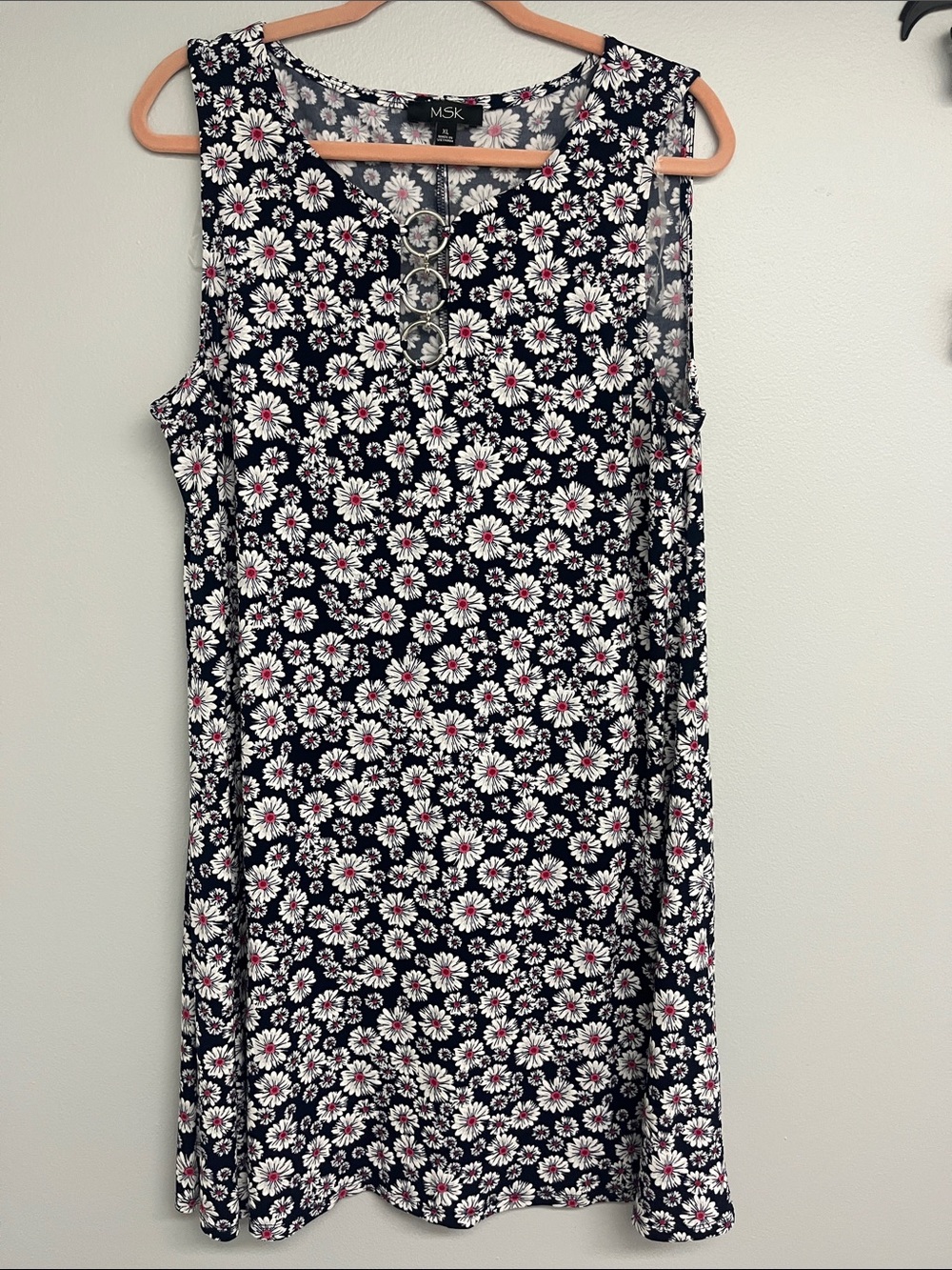 MSK Navy Floral Daisy Shift Dress with Ring Detail